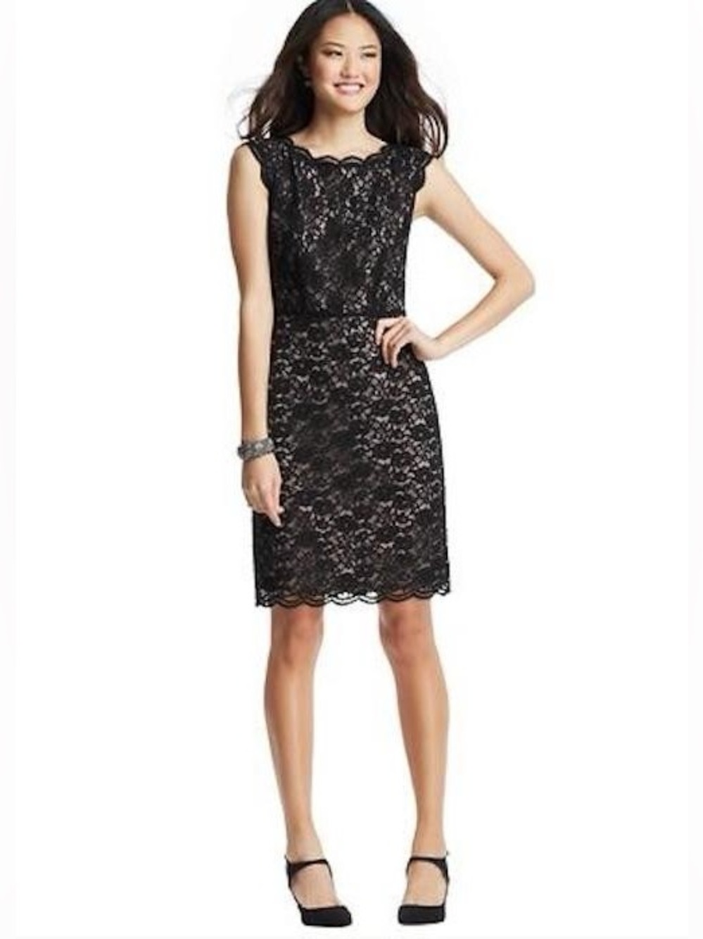 LOFT Black Lace Overlay Sheath Dress